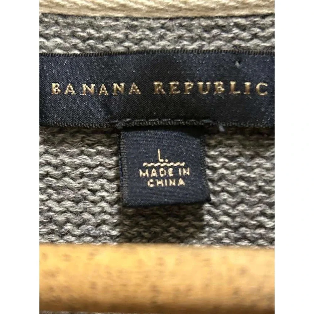 Banana Republic Mens Gray Cotton Full Zip Toggle Mock Neck Sweater Jacket L